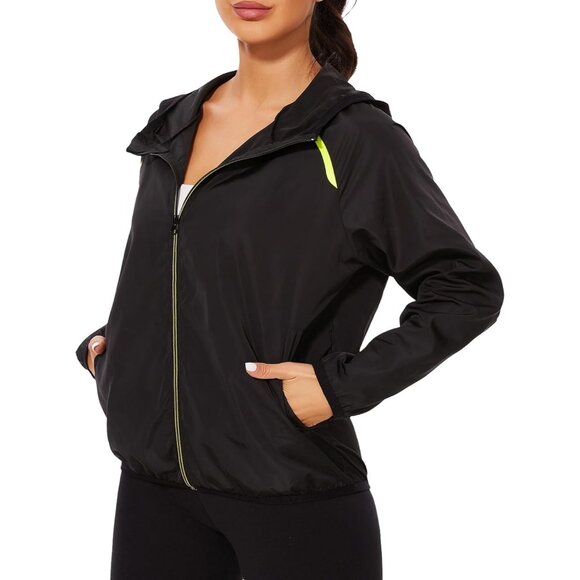Women's Waterproof Rain Jacket Lightweight Windbreaker with Zippered Hood - Picture 1 of 5